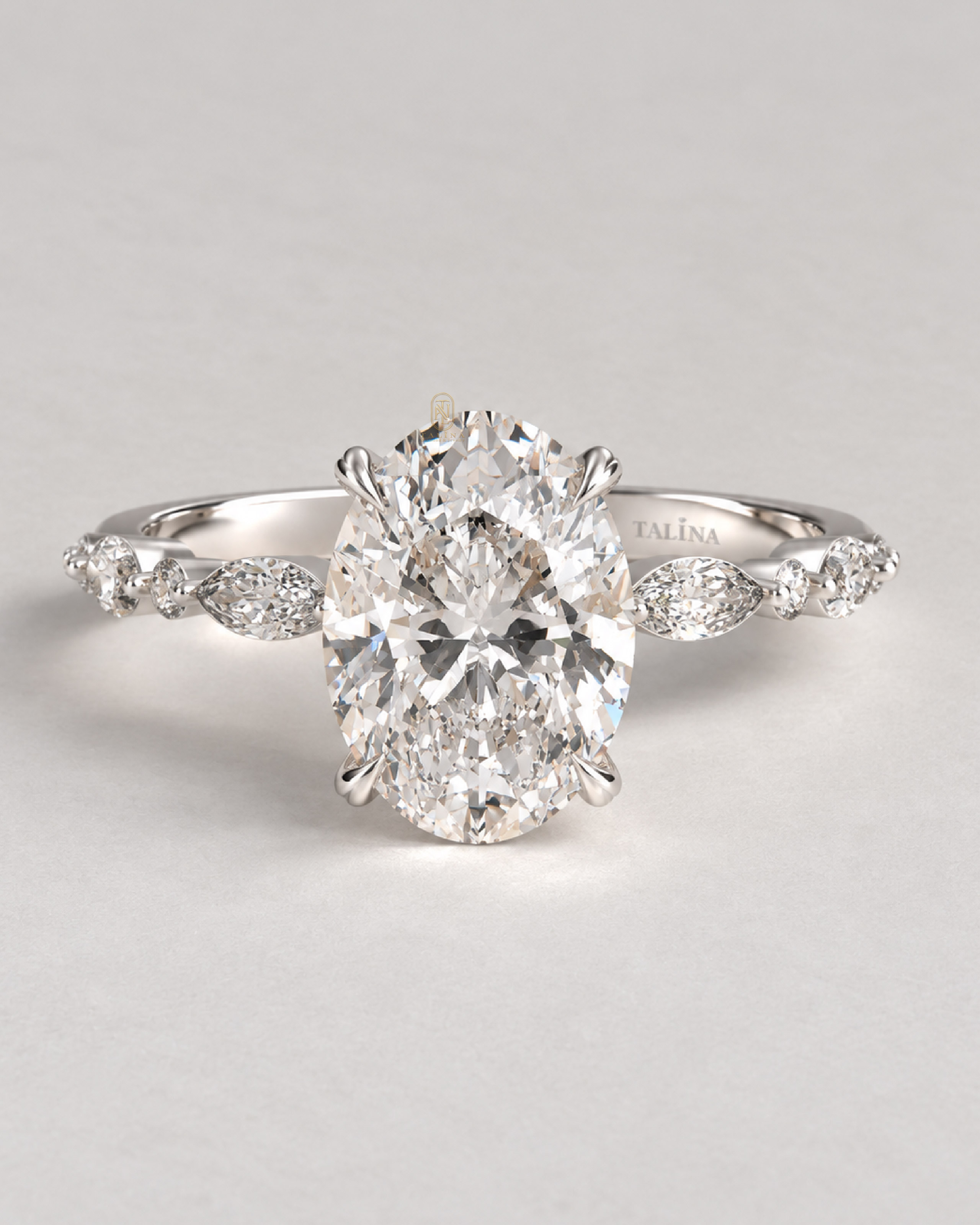 2ct Round Lab-grown Diamond with Marquise and Round Accent Stones Ring